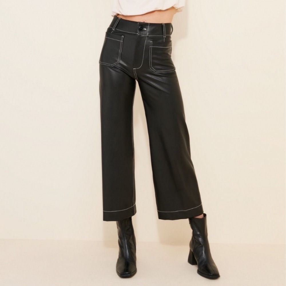 Maeve Anthropologie The Colette Faux Leather Wide Leg‎ Pants Black Size 27